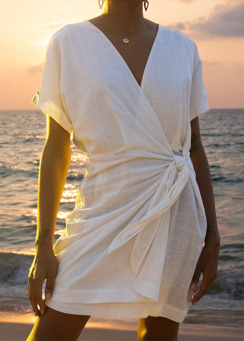 Ladies Linen Wrap Dress - Image 5